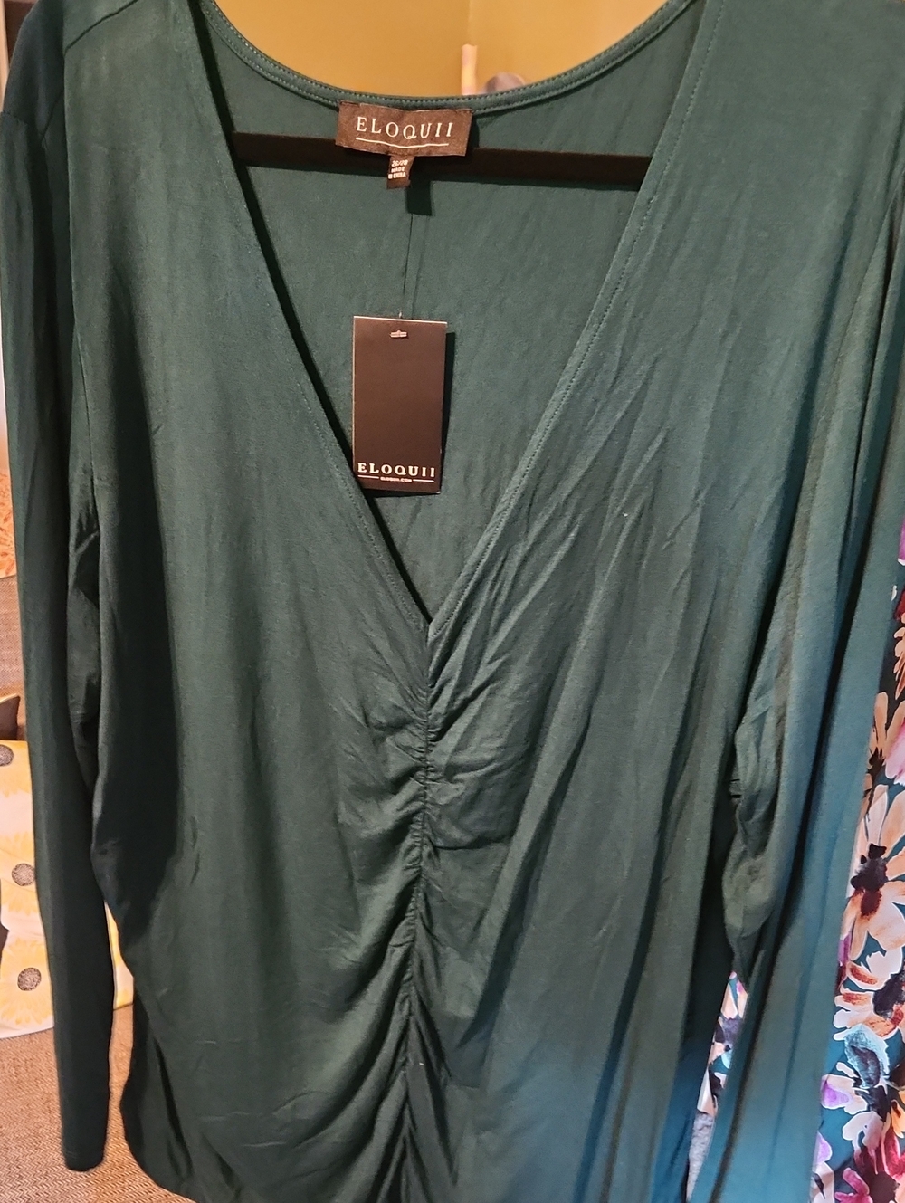 Eloquii Teal Green Ruched V-Neck Tunic